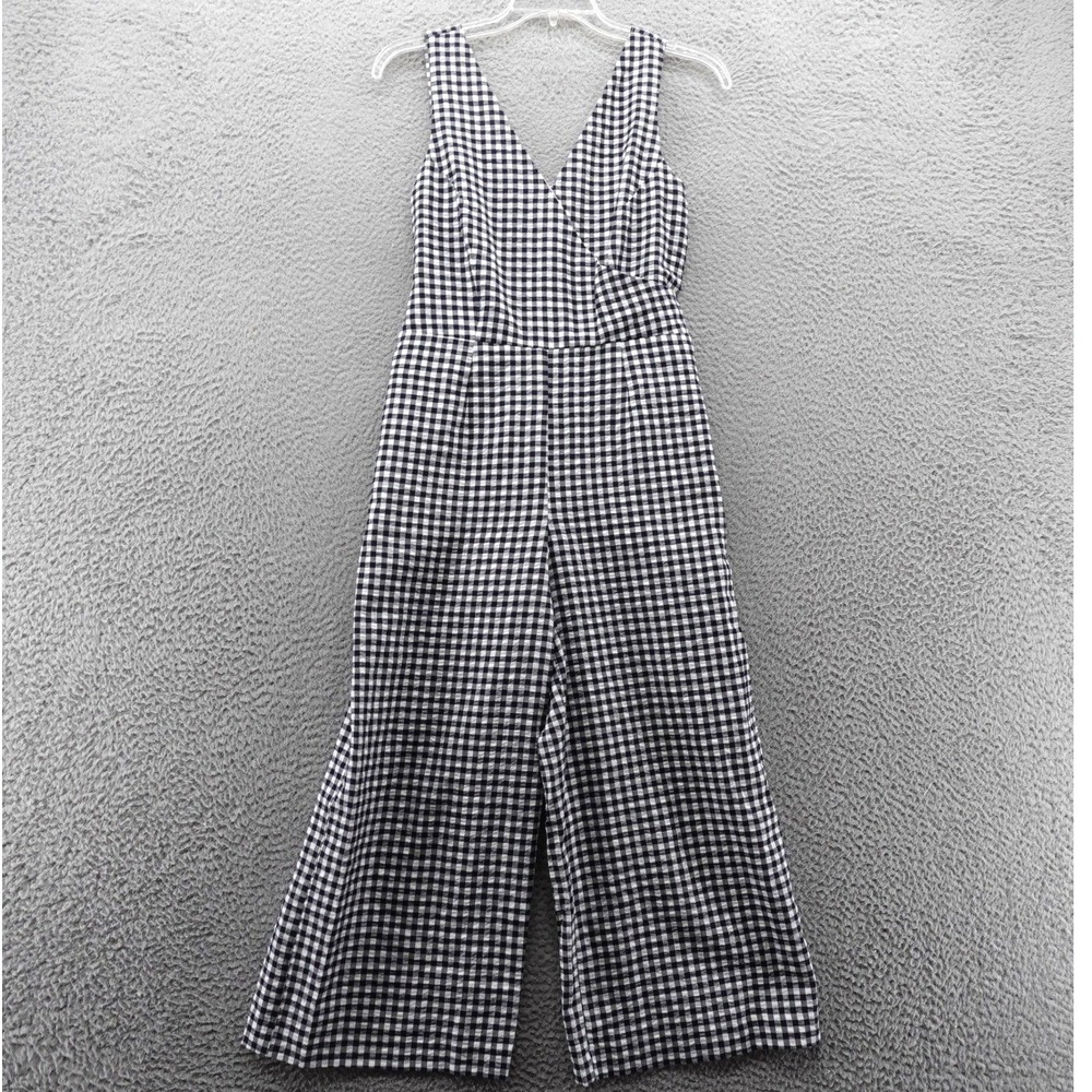 Banana Republic Black and White Gingham Wide-Leg Jumpsuit